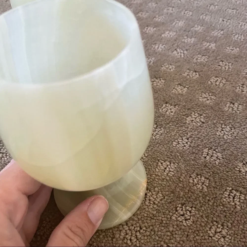 Set of 4 Vintage Green Opal Marble Wine Glasses Goblets